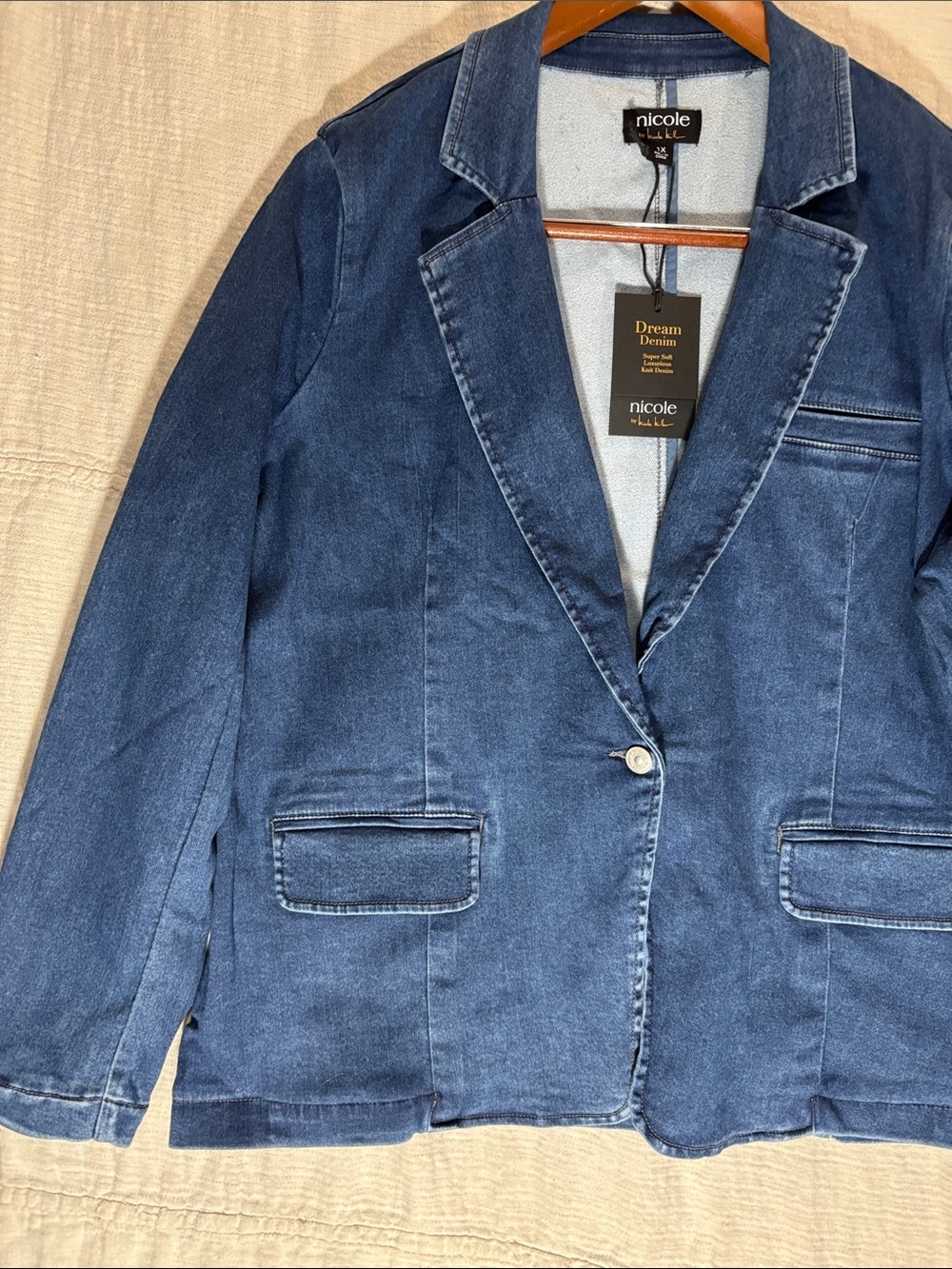 NWT Nicole by Nicole Miller Dream Denim Blazer Jacket Indigo Plus Size - Picture 8 of 9